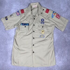 VTG Boys‎ Official BSA Boy Scout Cub Scout SS Shirt Khaki Youth XL w/Patches
